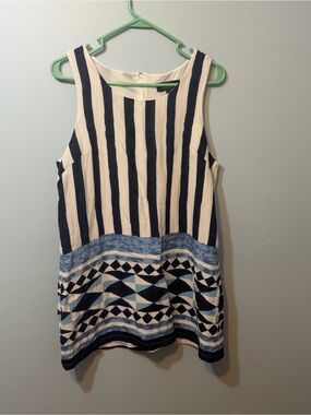 Lulu's Navy and White Striped Mini Dress with Geometric Hem